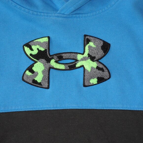 Boys Size 7 Under Armour Blue Black Colorblock Pullover Hoodie Camo UA Logo - Picture 2 of 4
